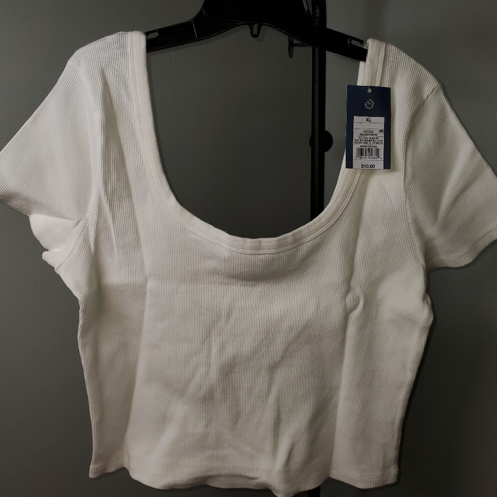 White Ribbed Women's Top